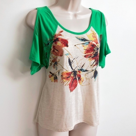Rewind cold shoulder floral hi low short sleeve - Picture 2 of 8